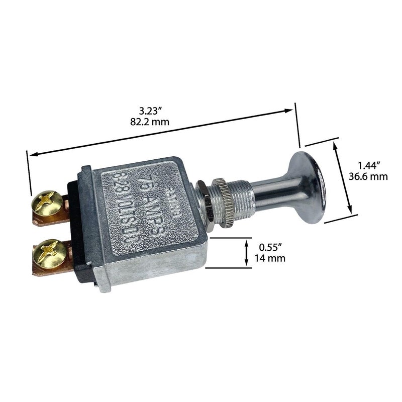 fsp Heavy Duty 75A Push Pull Switch 6-28V DC 12 Volt 75A SPST, 2 Position On-Off, Chrome Knob - Image 3
